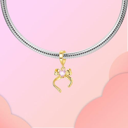 Prayer Cross Elephant Airplane Suitcase Charm 925 Sterling Silver Charms fits for Bracelets Necklace Pendant Bead Charms Jewelry Gift for Women Family - color: Golden Bow Charm