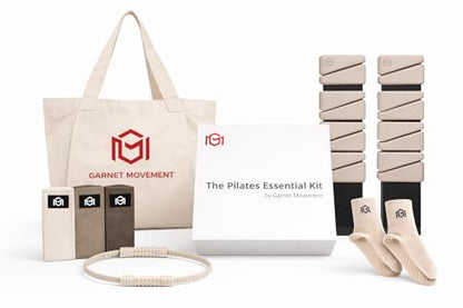 Home Pilates Essentials Kit 9 pcs. Pilates Ring Fitness Trainer, Ankle/Wrist Weights, Resistance Bands, Tote Bag, Grip Socks. Home or Gym/Studio Use. *MAT NOT Included*