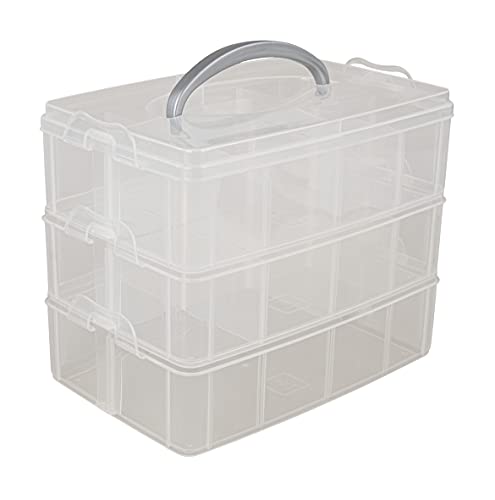 Rayher storage box with carrying handle storage box with 17 compartments 23.1 x 15.6 x 18.5cm transparent