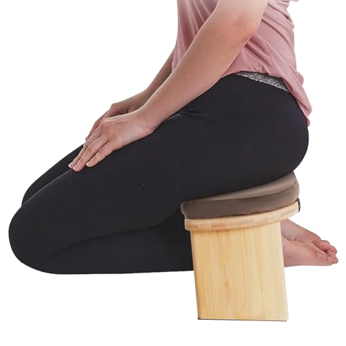 DYNAMI Bamboo Meditation Bench with Sponge Cushion, Portable Foldable Ergonomic Meditation Stool,Wooden Kneeling Stool for Yoga Sitting Prayer,Load Capacity 396lbs (Brown) - color: Brown