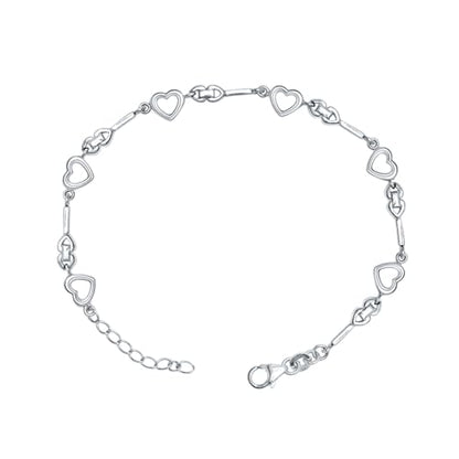 LeCalla 925 Sterling Silver Bracelet Jewelry Gift | Lightweight Italian Design Adjustable Love Bracelet | Link Chain with Lobster Claw Clasp Bracelet for Women Daughter Friendship Bracelet - color: Connecting Heart Station