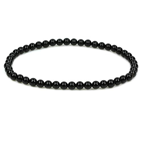 Keleny Gem Semi Precious Gemstones 4mm Round Beads Crystal Stretch Bracelet 7 Inch Unisex - color: AA Grade Black Agate