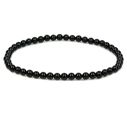 Keleny Gem Semi Precious Gemstones 4mm Round Beads Crystal Stretch Bracelet 7 Inch Unisex - color: AA Grade Black Agate