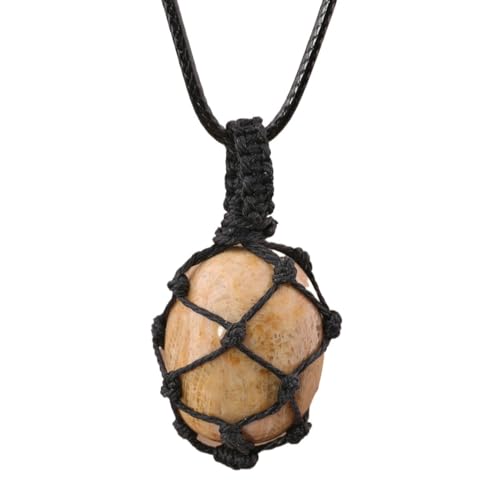 Crystal Tumbled Stone Pendant Necklace for Women Knotted Net Bag Leather Necklace Yoga Meditation Jewelry Gifts - color: Flower