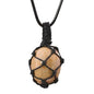 Crystal Tumbled Stone Pendant Necklace for Women Knotted Net Bag Leather Necklace Yoga Meditation Jewelry Gifts - color: Flower