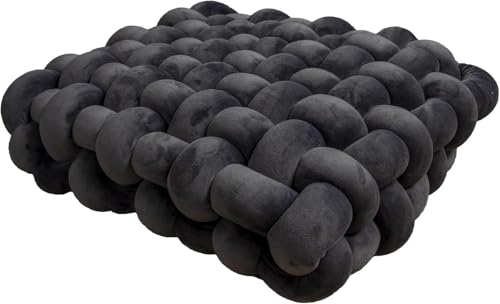 Hand-Knitted Meditation Floor Pillow Square Knot Cushion Sitting Yoga Soft Velvet Plush Floor Seating Bohemian Tatami Seat Pad Living Room Bedroom Handwoven Throw Accent(Dark Gray,40x40x12cm) - color: Dark Gray, size: 40x40x12cm