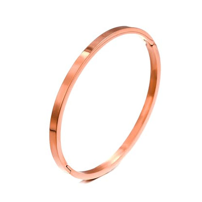 Gold Bangle for Women - 18K Gold Plated Stainless Steel Love Friendship Crystal Bracelets with Cubic Zirconia - color: 3mm bangle - Rose Gold