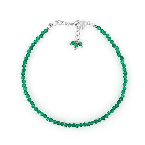 Natural Gemstone Beaded Bracelet, Microfaceted Crystals, Handmade Dainty Jewelry, Bohemian Plated Bracelet-Gift - style: Green Jade-Gemstone