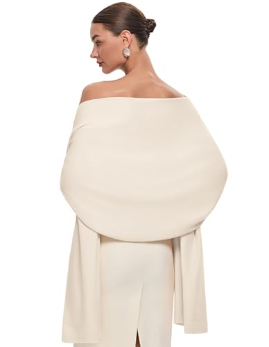 PULI Women's Pashmina Shawl Wraps for Evening Dress Large Scarf Blanket Long Wedding Bridal Winter Warm Shoulder Wrap - color: Light Cream Beige