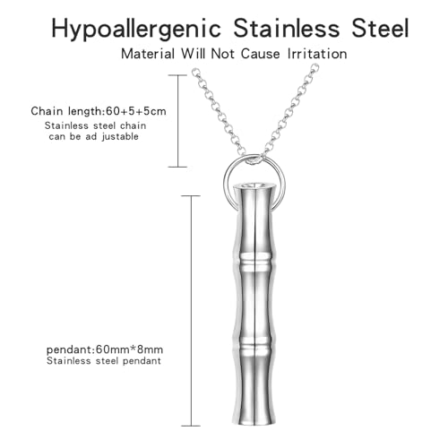 COTATI Anxiety Breathing Necklace Breathe Easy Mindfulness Necklace Stainless Steel Pendant for Women Men Natural Calm & Stress Relief - color: Silver-bamboo