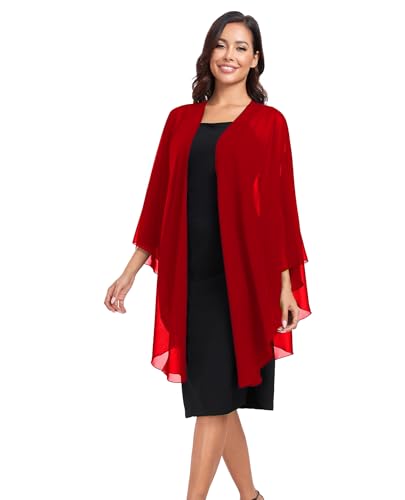 TONGFANTFL Shawls Wraps for Evening Wedding Party Chiffon Scarf Soft Bridal Wraps Wedding Guest Shawl Coverage - color: Red