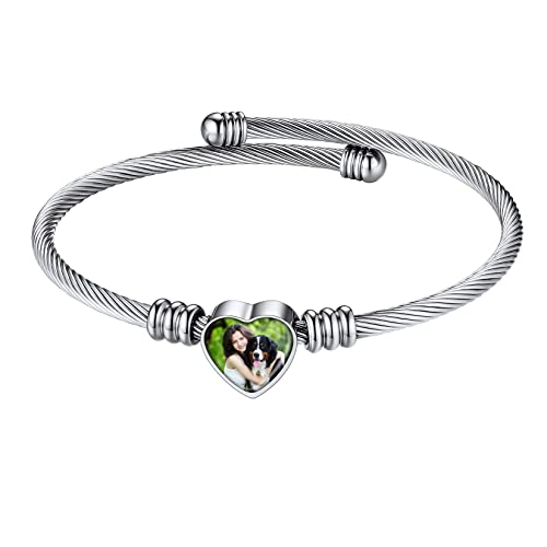 U7 Unisex Simple Cuff Bracelet 18K Real Gold Platinum Plated Fine Bracelets Fashion Jewelry Open Bangle Cuff Bracelets, Twisted or Heart Style - color: K.Heart photo-steel