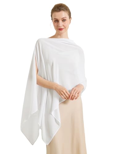 Chiffon Cape Shawl Wrap Scarf 3 Ways to Wear Elegant Sheer Capelet for Evening Dresses Weddings Parties - color: Ivory