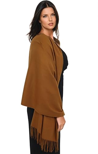Ocomfly 100% Pashmina Scarf for Women - Premium Womens Scarves - Gift Boxed - Shawls or Wraps - Ultra Soft and Warm - color: Bronze