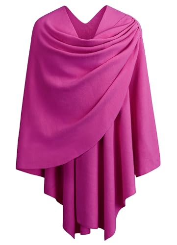 PULI Womens Large Cross Front Poncho Sweater Wrap Topper Knitted Elegant Shawls Cape for Fall Winter - color: 1-hotpink