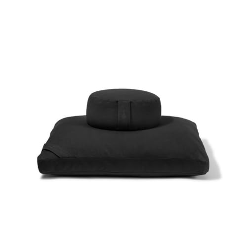Meditation Cushion Set by renoo - Durable Comfortable Organic Cotton, Linen, Hemp - Modern Zafu Zabuton - Buckwheat Kapok Filled Floor Pillow Yoga Bolster in 15 Colors Washable Cover - color: Cosmos