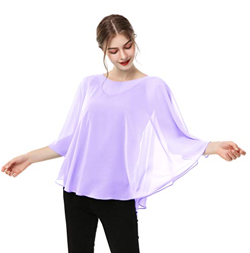 Capes for Womens Casual chiffon shawl Casual Chiffon Cape Sheer shawls and wraps Poncho Capelets Cover Up - color: Lilac