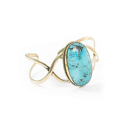 AYANA Turquoise Brass Bracelet | Stone of Healing & Protection | Throat Chakra | December Birthstone | Handcrafted with Ethically Sourced, Natural, Pure Gemstones