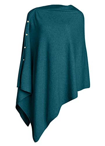 PULI Women's Versatile Knitted Shawls Scarf Poncho Sweater with Buttons Lightweight Spring Summer Fall Wraps - color: A-dark Cyan