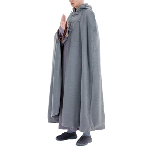 Unisex Meditation Cloak Warm Plush Meditation Buddhist Hooded Cape Meditation Prayer Outfit Coat Traditional Monk Robe - color: Gray, size: 38