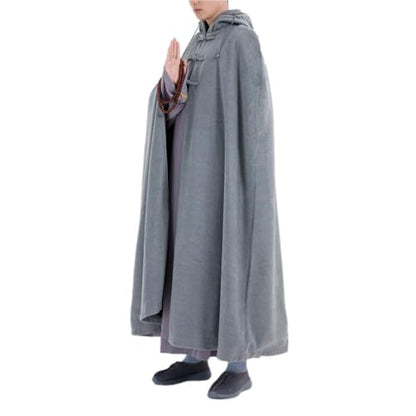 Unisex Meditation Cloak Warm Plush Meditation Buddhist Hooded Cape Meditation Prayer Outfit Coat Traditional Monk Robe - color: Gray, size: 42