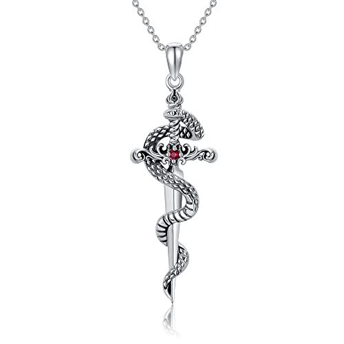Sterling Silver Cute Animal Pendant Necklace Fox/Snake/Unicorn/Owl on Moon/Rabbit/Horse Necklace Jewelry for Women Mom Sister - style: Sword Snake