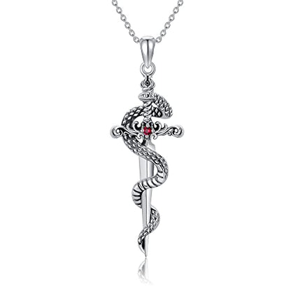 Sterling Silver Cute Animal Pendant Necklace Fox/Snake/Unicorn/Owl on Moon/Rabbit/Horse Necklace Jewelry for Women Mom Sister - style: Sword Snake
