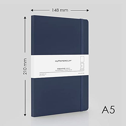 myPAPERCLIP Executive Series A5 Plain Notebook | 192 Pages, 80 GSM, Soft Cover, A5 (5.83 x 8.27 in) | Flat Lay | Bookmark, Elastic Closure & Back Pocket | Blue - color: Blue, size: A5, Plain