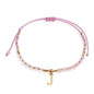 Pink Gold Beaded Natural Stone Initial Bracelets for Women Teen, Boho Handmade Personalized Gemstone Beads Letter Name Braided Rope Adjustable Bracelet Beach Bohemian Jewelry Gift - color: J