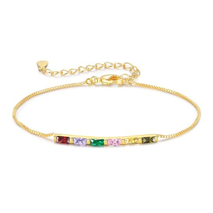 Personalized Birthstone Bracelet for Women – 925 Sterling Silver Adjustable Family Mothers Day Bracelet with Birthstones, Mothers Day, Christmas,Birthday Gift for Mom, Grandma, Wife, Bridesmaid - color: 6 Birthstones