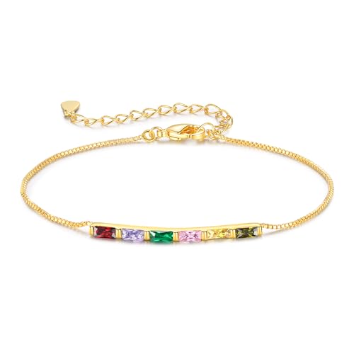 Personalized Birthstone Bracelet for Women – 925 Sterling Silver Adjustable Family Mothers Day Bracelet with Birthstones, Mothers Day, Christmas,Birthday Gift for Mom, Grandma, Wife, Bridesmaid - color: 6 Birthstones