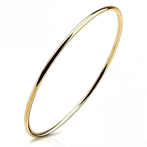 Minimalist Solid 925 Sterling Silver Polished Circle Bangle, 2mm Stackable Bracelet for Women 7.5" 8" 8.5" - color: 18K Gold-Plated, size: 8.5"