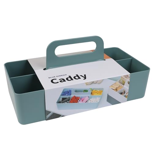 BLUE GINKGO Stackable Organizer Caddy – Korean-Made Portable Tote for Bathroom, Office, Crafts, or School Supplies (Long Rectangle, Green)