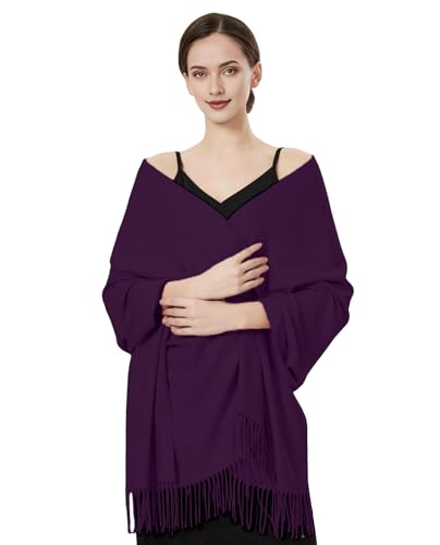 Luxurious Pashmina Feel Scarf & Shawl - Soft Solid Color Wrap for Weddings, Evening Dresses, Gifts - color: Dark Purple
