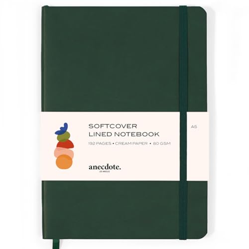 Softcover Ruled Journal with Thick 80 gsm Lined Cream Paper A5 size (8.3 inches x 5.4 inches) - Daily Writing Notebook for Travel, School and Office Use - Diary for Women and Men - Evergreen - color: Evergreen