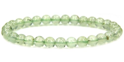 Angelstones Handmade Natural Healing Gemstone 6mm Round Beads Stretch Crystal Bracelet 7 Inch Unisex - color: Prehnite