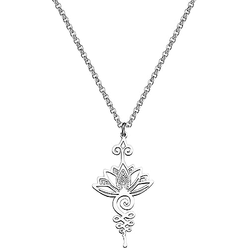 Unalome Flower Necklace Spiritual Symbol Pendant Necklace Meditation Jewelry - style: lotus necklace