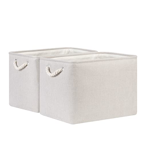 Bidtakay Large Fabric Storage Bins Beige Linen Closet Organizers Set of 2 Baskets for Shelves Clothes Bedroom 16x11.8x11.8 Inch Foldable Organization Baskets for Towels Blankets Storage Dog Toys - color: Light Beige, size: 2 Pack-L-16x11.8x11.8 In