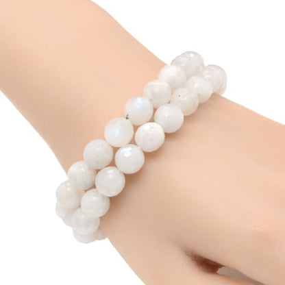 Justinstones Gemstone Crystals Chakra Beads Bracelet Crystal Healing 10mm Round Stretchable Bracelet for Her Gift - color: Faceted Moonstone