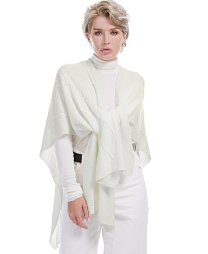 MissShorthair Knit Shawl Wraps for Women Boho Crochet Shawls Cape Open Front Cardigan - color: White