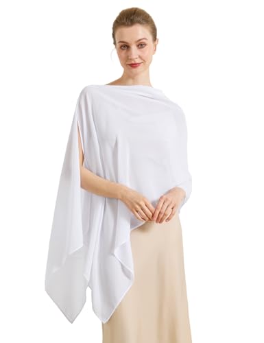 Chiffon Cape Shawl Wrap Scarf 3 Ways to Wear Elegant Sheer Capelet for Evening Dresses Weddings Parties - color: White