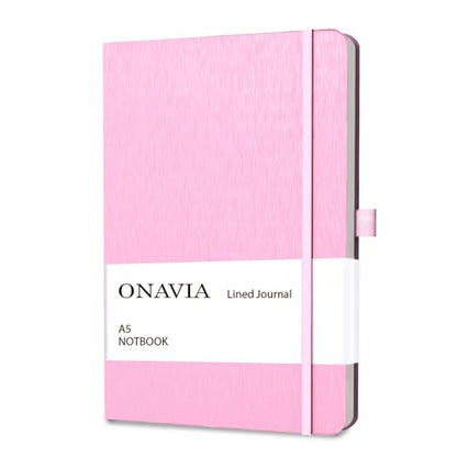 ONAVIA A5 Hardcover Notebook Journal, College Ruled Lined Notebook for Work, Office Meetings, Journaling, Planning & Daily Writing, 160 Pages (80 Sheets), 5.8 x 8.3 in, Pink - color: Pink