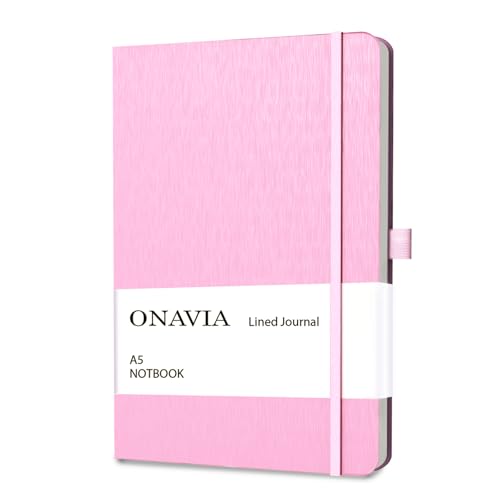 ONAVIA A5 Hardcover Notebook Journal, College Ruled Lined Notebook for Work, Office Meetings, Journaling, Planning & Daily Writing, 160 Pages (80 Sheets), 5.8 x 8.3 in, Pink - color: Pink
