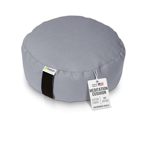 Bean Products Zafu Meditation Pillows for Sitting on Floor, Yoga Cushion, Cotton/Buckwheat Fill Yoga Pillow, Zafu Meditation Cushion, Zen Kneeling Prayer Pad- Made in USA - 14" Round - Stone Gray - color: Stone Gray, size: Round - 14"