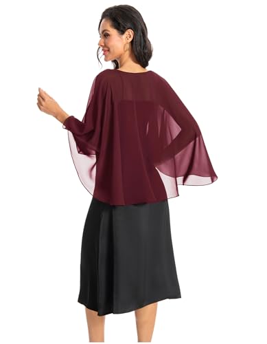 Baoqiya Women's Capelet Shawls and Wraps for Evening Dresses Soft Bridesmaid Shawl Chiffon Cape Wedding Cover Up - color: Burgundy