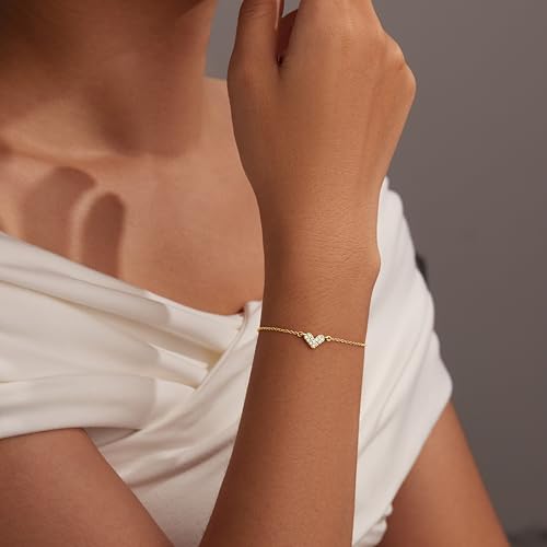 3mm Diamond Classic Tennis Bracelet for Women Dainty, Gold Jesus Cross Bracelets Trendy, 14K Gold Plated Heart/Evil Eye/Pearl/Starfish & Seashell Charm Bracelets for Women Bulk - style: Gold Plated Heart