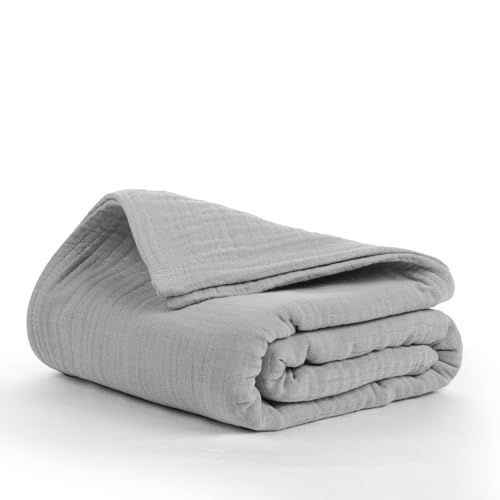 Salt Earth 100% Cotton Muslin Blanket, Gauze Blanket 80"X90" Queen, 4 Layered for Couch, Bed, Living Room,Lightweight, All Seasons Blankets & Throws, Easy wash,Nature & Skin Friendly(Scottish Grey) - color: Scottish Grey, size: 80"X90" Queen