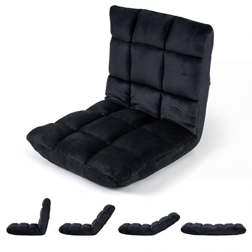 Giantex Folding Floor Chair with Back Support, 14 Adjustable Position, Padded Sleeper Bed, Couch Recliner, Gaming Video Chairs for Adults, Meditation, Living Room (Black) - color: Black, size: 26"x21"x21"