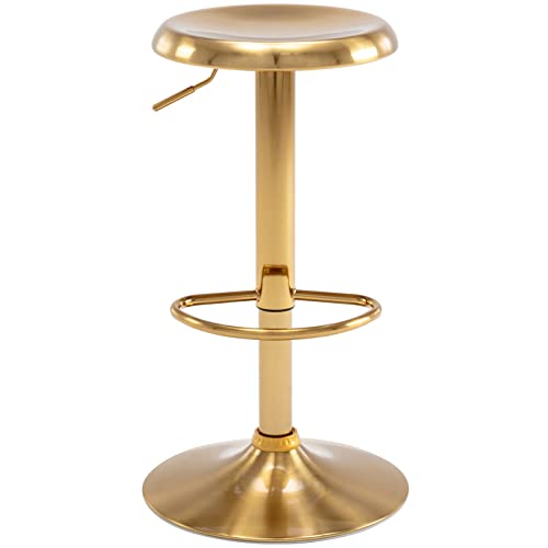 Adjustable Bar Stool, Swivel Round Metal Airlift Barstool, Backless Counter Height Bar Chair for Kitchen Dining Room Pub Cafe, 1 pc (Gold) - color: Gold, size: 1 pc