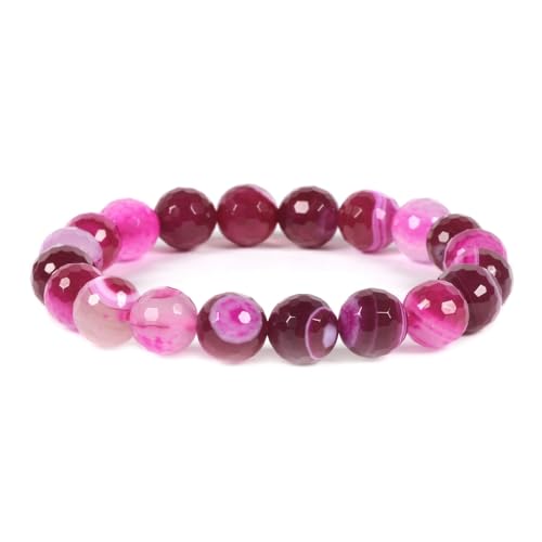 Justinstones Gemstone Crystals Chakra Beads Bracelet Crystal Healing 10mm Round Stretchable Bracelet for Her Gift - color: Faceted Dyed Rose Banded Agate